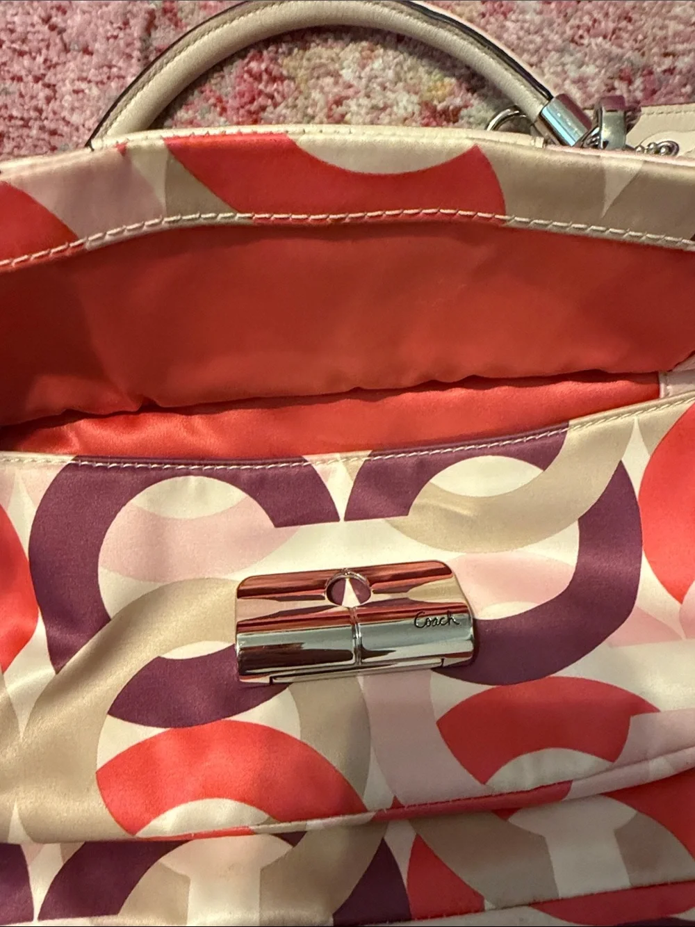 Coach Pink, Purple & Coral Signature Satchel